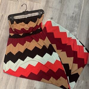 Charlotte Russe Strapless Chevron Dress - Coral and Cream